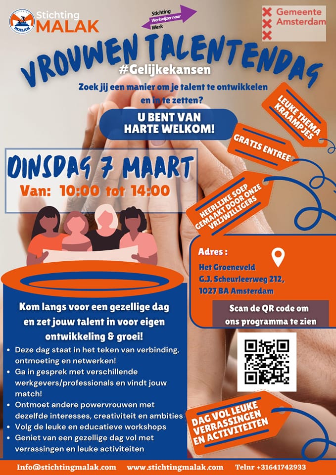 Dinsdag 7 maart 2023: Vrouwen Talentendag georganiseerd door Stichting Malak en Stichting Werkwijzer naar Werk